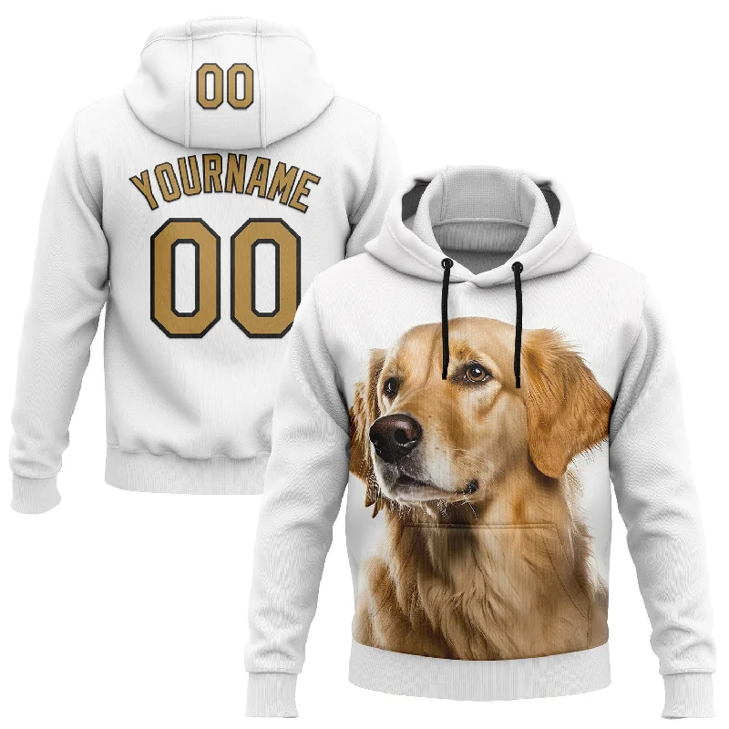 Comfortable Hoodie for Travel Days-Custom Stitched White Old Gold-Black 3D Pattern Design Golden Retriever Dog Sports Pullover Sweatshirt Hoodie