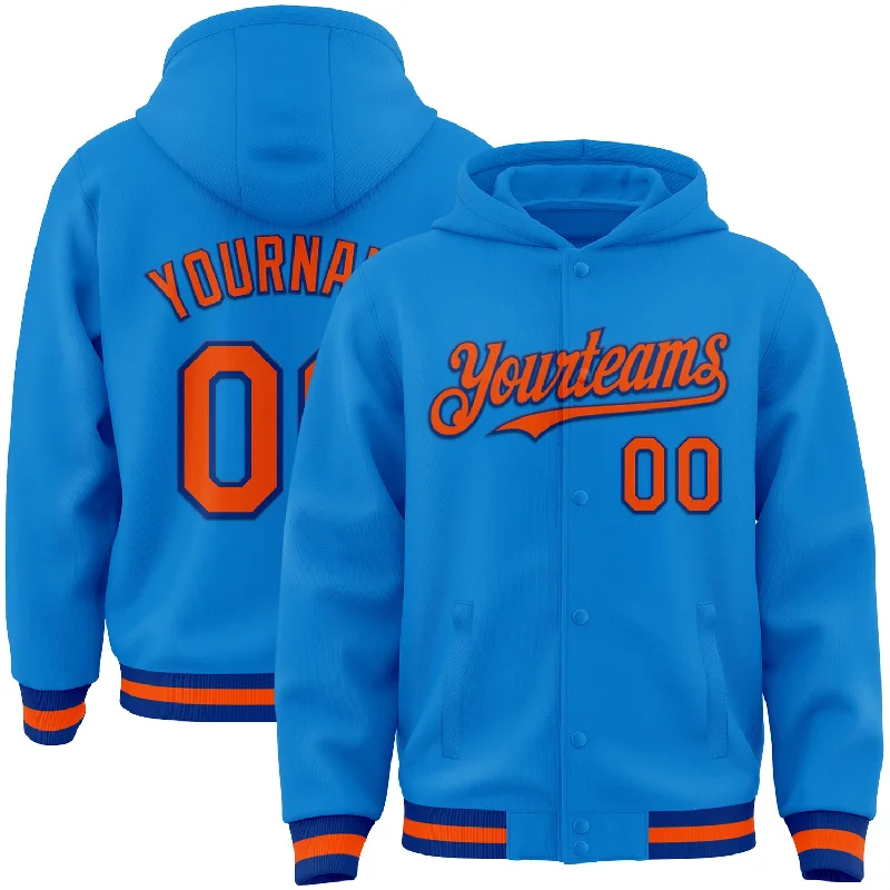 Comfortable Cotton Hoodie for All-Day Wear-Custom Powder Blue Orange-Royal Bomber Full-Snap Varsity Letterman Hoodie Jacket