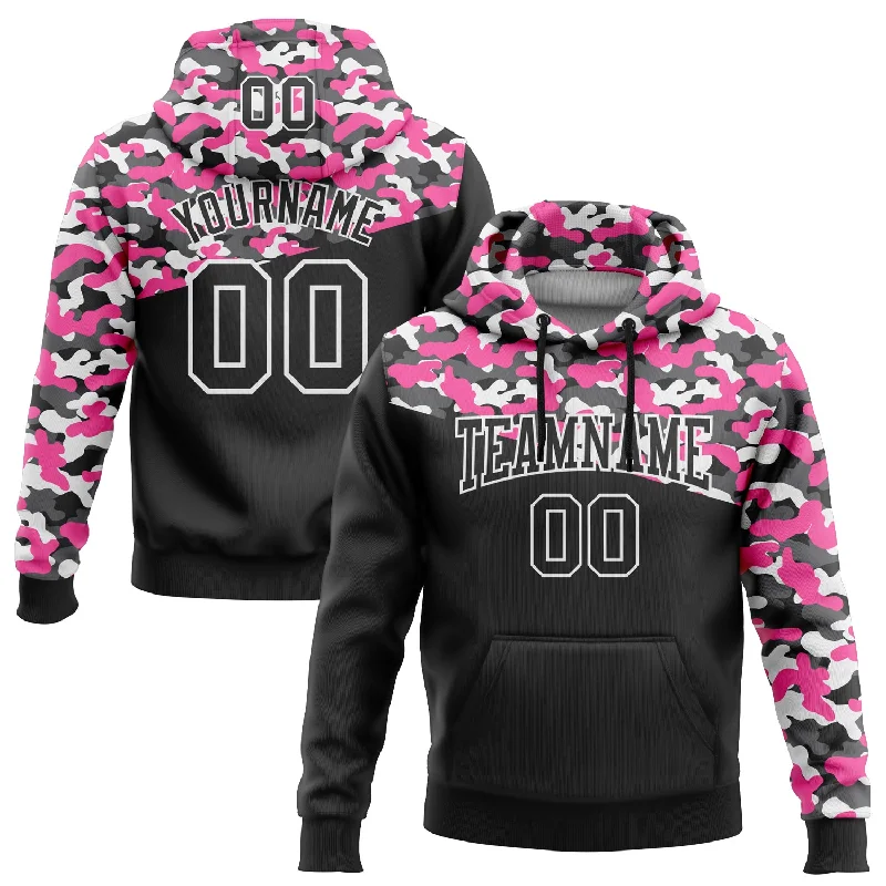 Customizable Hoodie for Personalized Style-Custom Stitched Camo Black Pink-Steel Gray 3D Sports Pullover Sweatshirt Salute To Service Hoodie