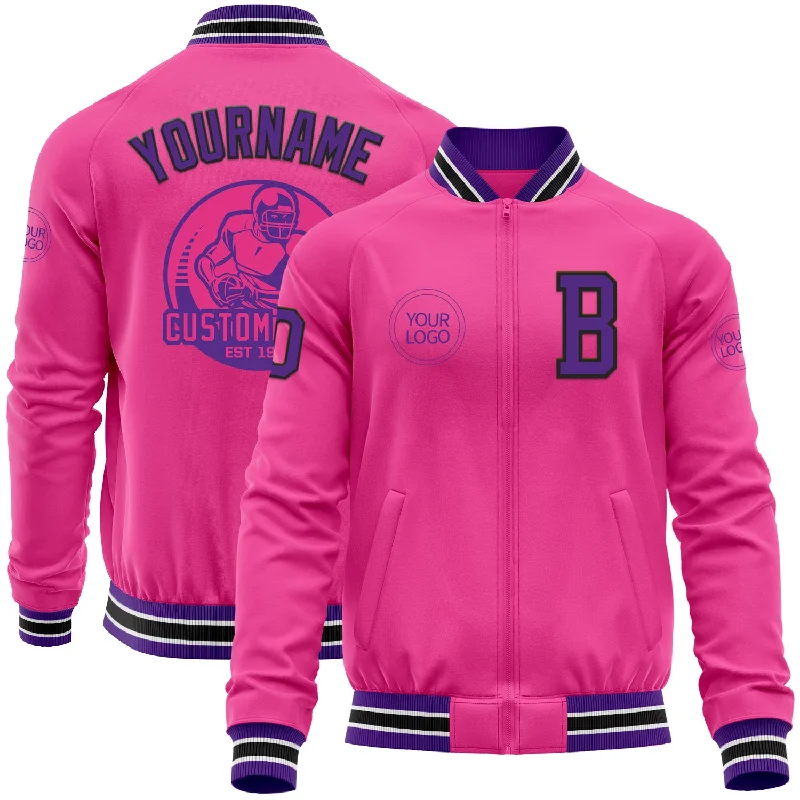 Lightweight Hiking Jacket for Outdoor Exploration-Custom Pink Purple-Black Bomber Varsity Letterman Zipper Jacket