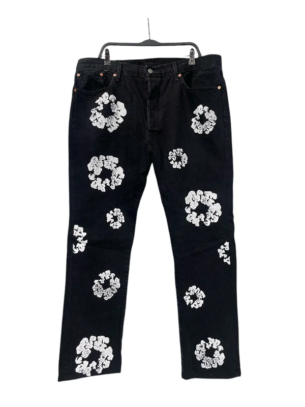 Sporty Track Pants for Active Days-DENIM TEARS/Pants/35/Denim/BLK/Button Fly/All Over Print/COTTON WREATH DENIM