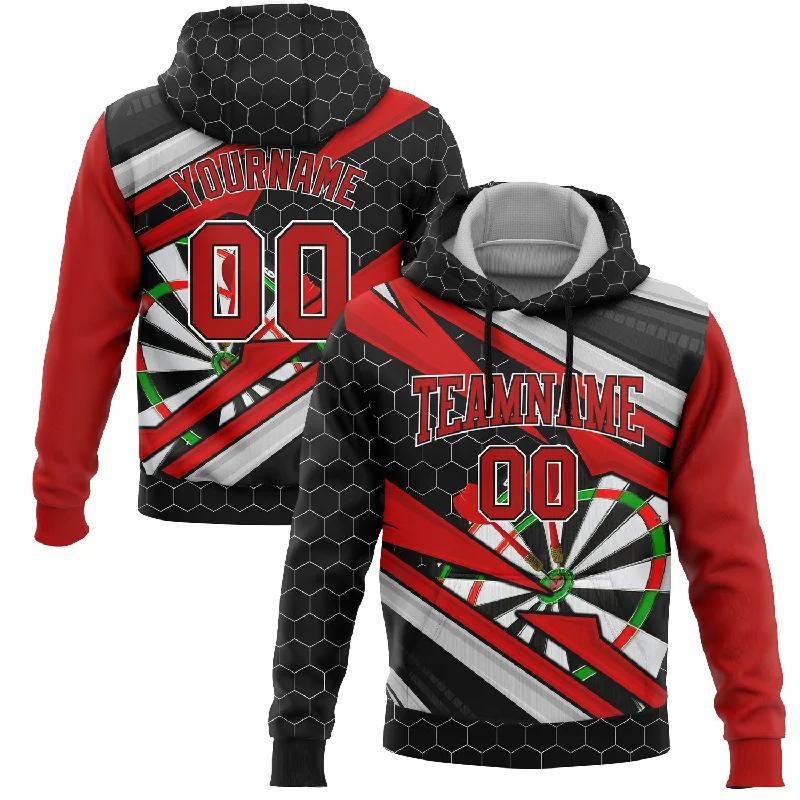 Street Style Hoodie with Bold Colors-Custom Stitched Black Red-White 3D Dart Board Sports Pullover Sweatshirt Hoodie