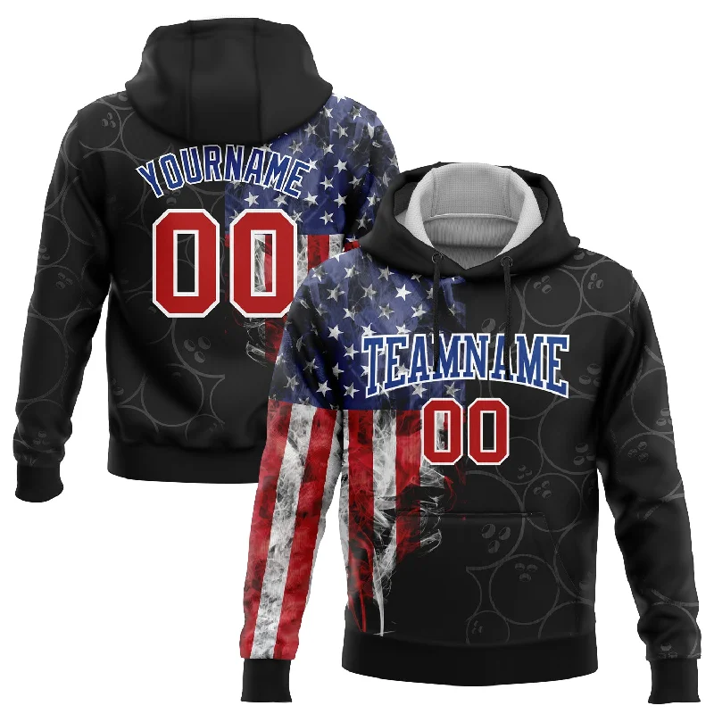 Sporty Hoodie for Gym and Workout-Custom Stitched Black Red-Royal 3D American Flag Bowling Sports Pullover Sweatshirt Hoodie