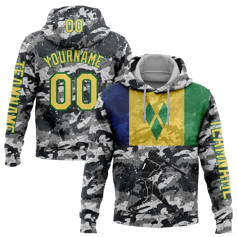 Sporty Hoodie for Active Lifestyles-Custom Stitched Camo Yellow-Grass Green 3D Saint Vincent And The Grenadines Flag Sports Pullover Sweatshirt Salute To Service Hoodie