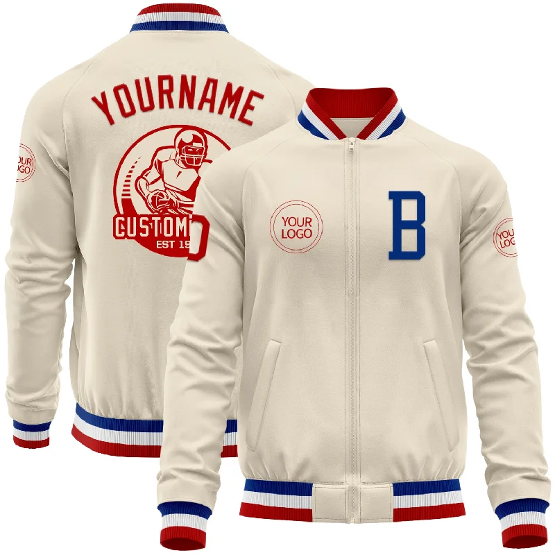 Soft Wool Jacket for Elegant Style-Custom Cream Red Royal-White Bomber Varsity Letterman Zipper Jacket