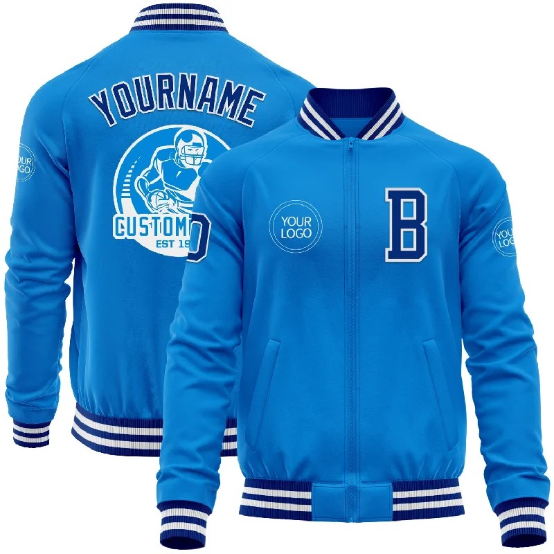 Trendy Zip Jacket for Athletic Look-Custom Powder Blue Royal-White Bomber Varsity Letterman Zipper Jacket