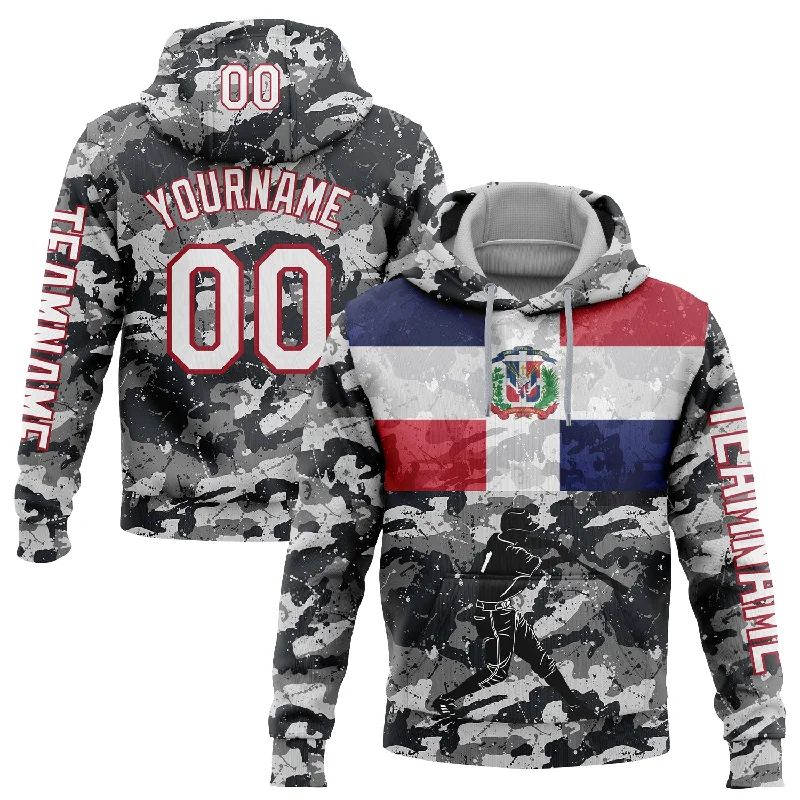 Casual Hoodie for Every Season-Custom Stitched Camo White-Red 3D Dominican Republic Flag Sports Pullover Sweatshirt Salute To Service Hoodie