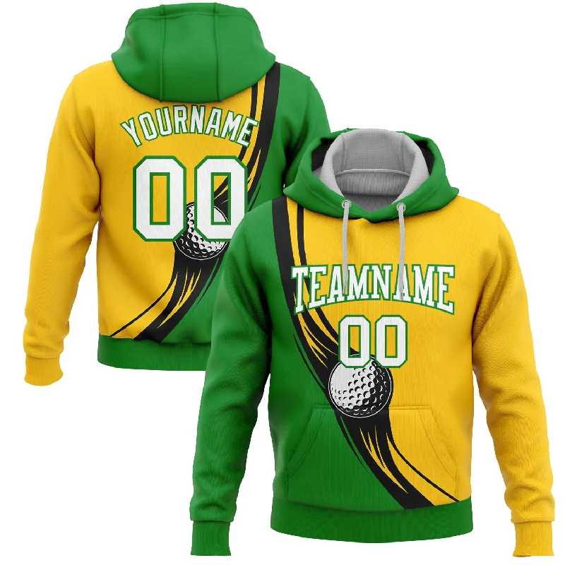 Comfortable Hoodie for Casual Hangouts-Custom Stitched Yellow White-Grass Green 3D Golf Ball Sports Pullover Sweatshirt Hoodie