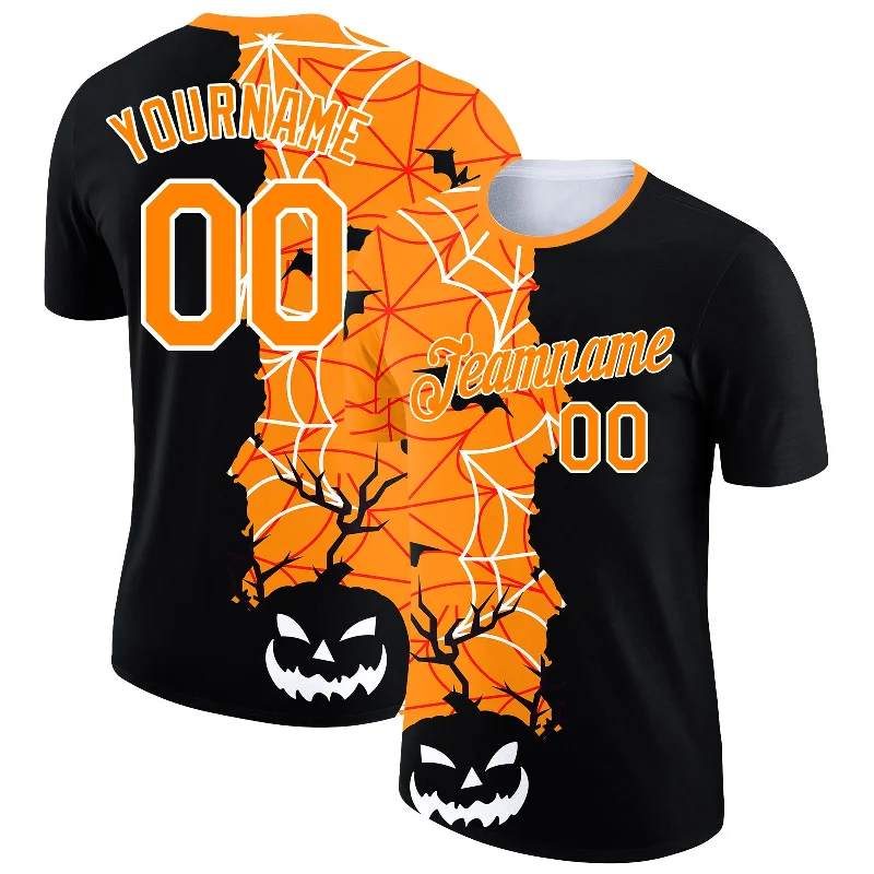 Colorful Graphic T-Shirt for Bold Statements-Custom Black Bay Orange-White 3D Halloween Performance T-Shirt