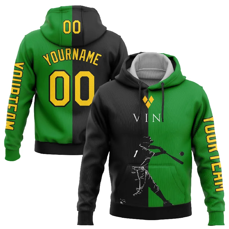 Urban Hoodie for City Life Fashion-Custom Stitched Grass Green Gold-Black 3D Saint Vincent And The Grenadines Flag Sports Pullover Sweatshirt Hoodie