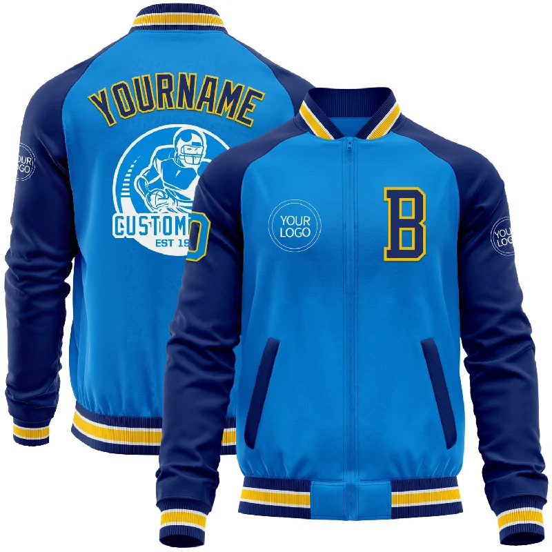 Stylish Utility Jacket for Practical Fashion-Custom Powder Blue Yellow-Royal Bomber Varsity Letterman Two Tone Zipper Jacket