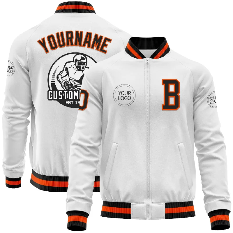 Lightweight Hiking Jacket for Outdoor Exploration-Custom White Black-Orange Bomber Varsity Letterman Zipper Jacket