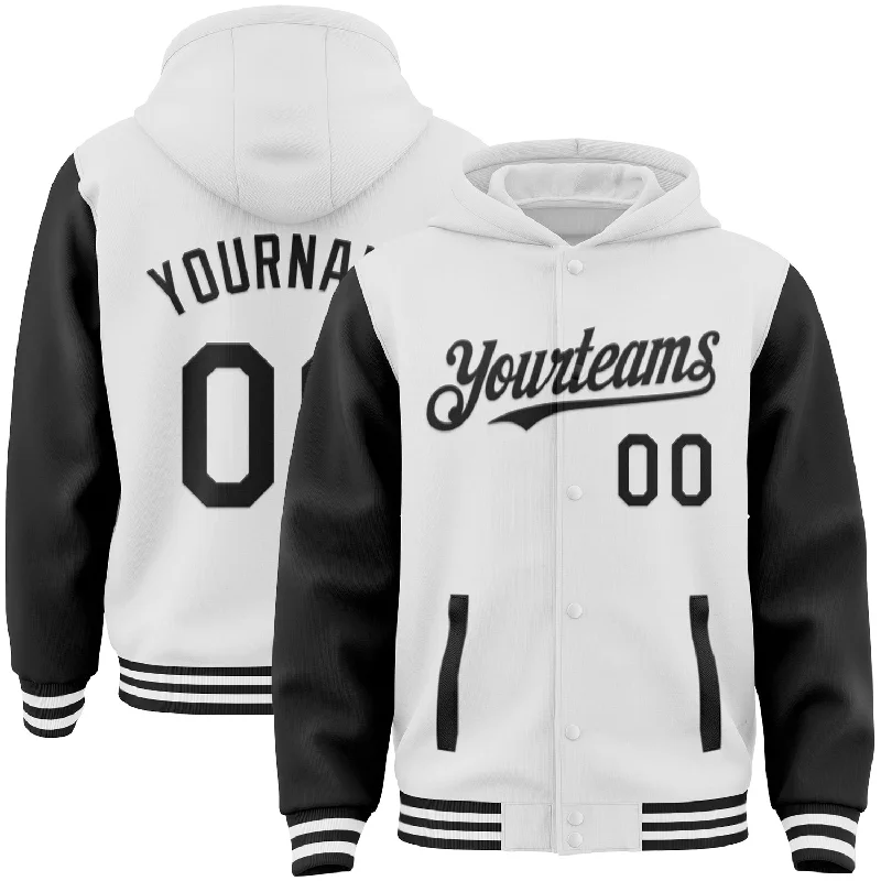 Comfortable Hoodie for Relaxing Days-Custom White Black Bomber Full-Snap Varsity Letterman Two Tone Hoodie Jacket