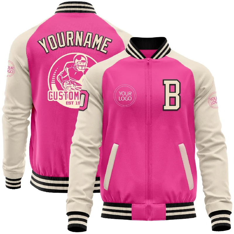 Breathable Running Jacket for Active Movement-Custom Pink Black-Cream Bomber Varsity Letterman Two Tone Zipper Jacket