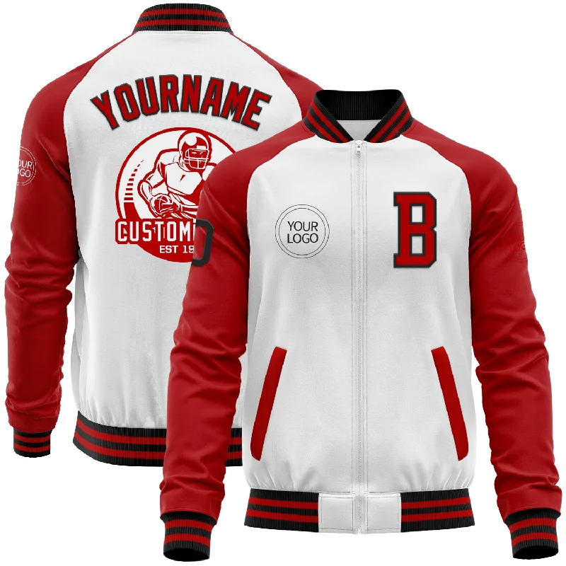 Warm Winter Jacket for Cold Weather-Custom White Black-Red Bomber Varsity Letterman Two Tone Zipper Jacket