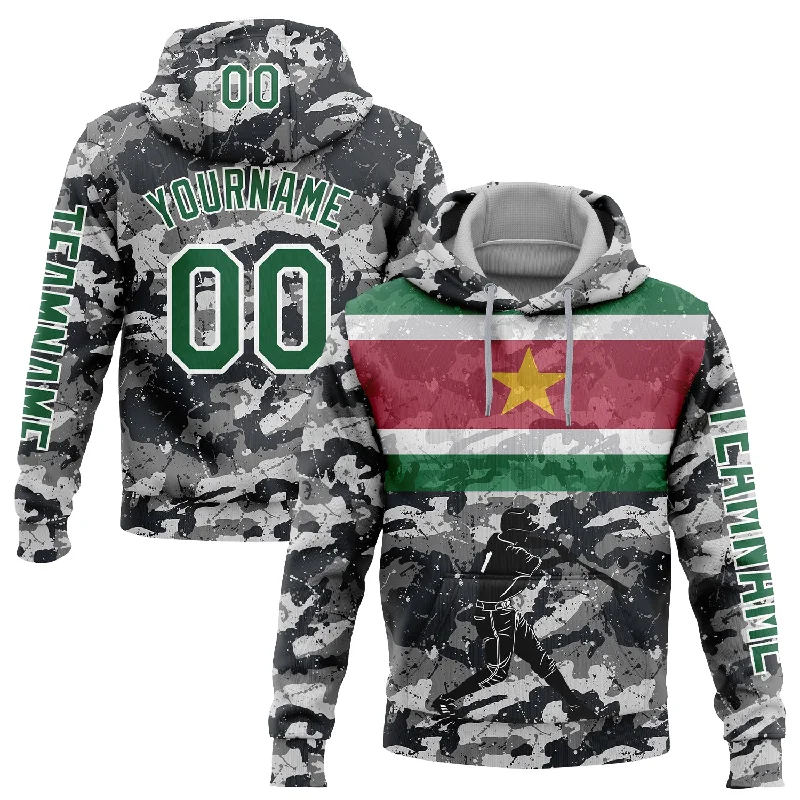 Lightweight Performance Hoodie for Sports-Custom Stitched Camo Kelly Green-White 3D Suriname Surinamese Flag Sports Pullover Sweatshirt Salute To Service Hoodie