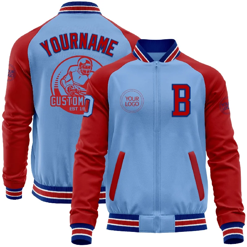 Classic Zip Jacket for Easy Everyday Wear-Custom Light Blue Royal-Red Bomber Varsity Letterman Two Tone Zipper Jacket