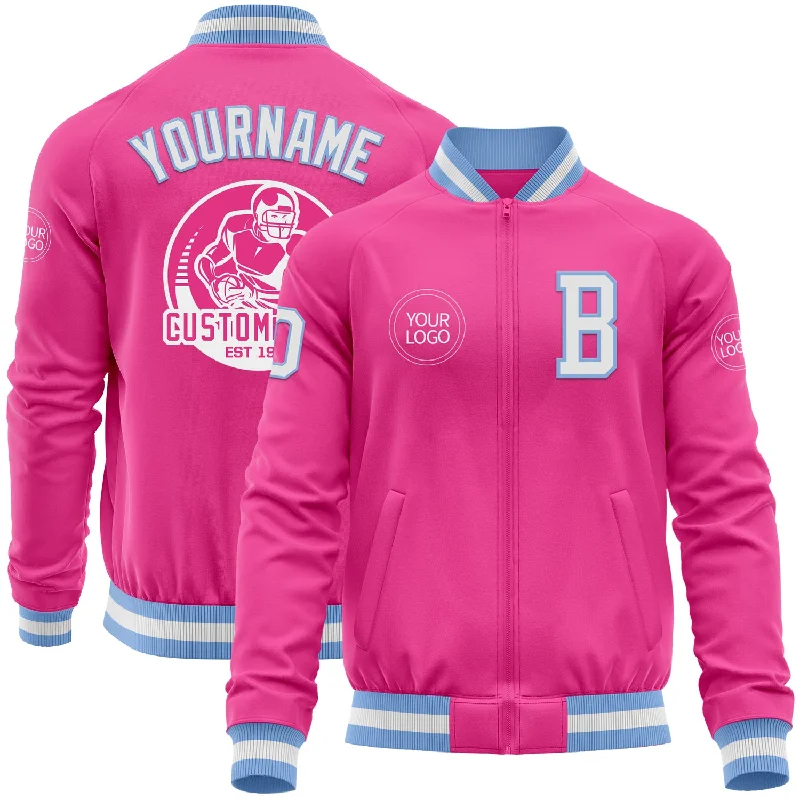 Classic Zip Jacket for Easy Everyday Wear-Custom Pink White-Light Blue Bomber Varsity Letterman Zipper Jacket