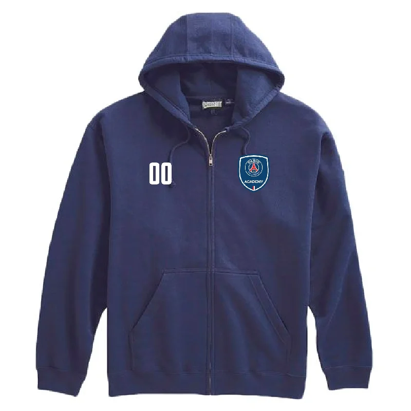 Sporty Hoodie for Jogging and Running-PSG Academy Houston Badge Full Zip Hoodie Navy