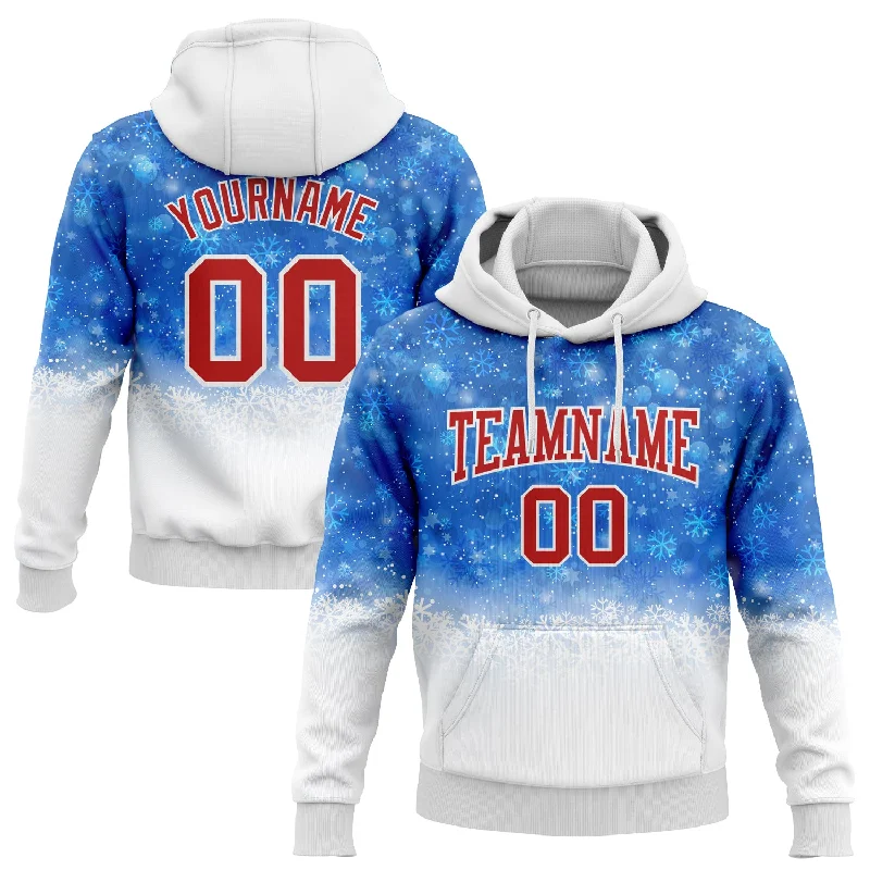 Premium Fleece Hoodie for Softness and Warmth-Custom Stitched Royal Red-White Christmas Snowflakes 3D Sports Pullover Sweatshirt Hoodie