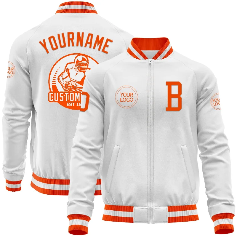 Classic Zip Jacket for Easy Everyday Wear-Custom White Orange Bomber Varsity Letterman Zipper Jacket