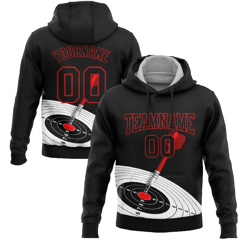 Trendy Oversized Hoodie for Relaxed Vibe-Custom Stitched Black Red 3D Dart Board Target Sports Pullover Sweatshirt Hoodie