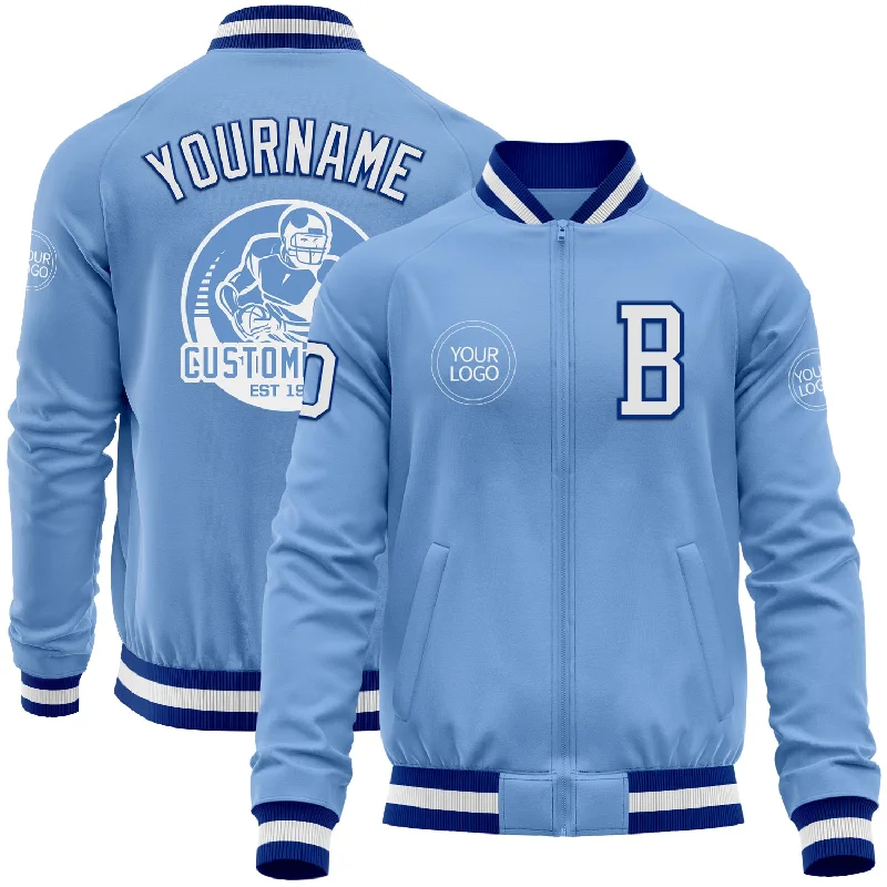 Soft Cashmere Blend Jacket for Luxurious Feel-Custom Light Blue White-Royal Bomber Varsity Letterman Zipper Jacket