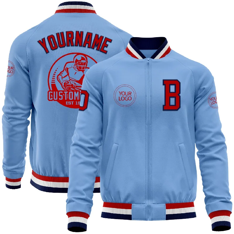 Classic Chore Jacket for Everyday Wear-Custom Light Blue Red-Navy Bomber Varsity Letterman Zipper Jacket