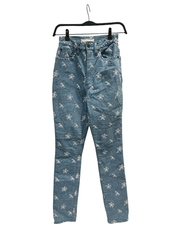 Vintage-Inspired Bell Bottom Jeans for Retro Look-MARC JACOBS/Skinny Pants/25/All Over Print/Denim/IDG/ALLOVER EMBROIDERED FLOWERS