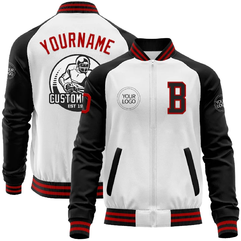 Lightweight Sports Jacket for Outdoor Activities-Custom White Red-Black Bomber Varsity Letterman Two Tone Zipper Jacket