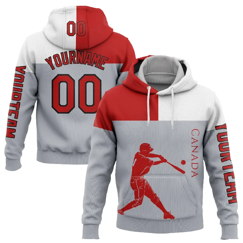 Comfortable Hoodie for Traveling in Style-Custom Stitched Gray Red Fire Red-Black 3D Canada Canadian Flag Sports Pullover Sweatshirt Hoodie