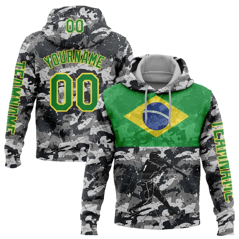 Simple Hoodie for Easy Everyday Wear-Custom Stitched Camo Grass Green-Yellow 3D Brasil Brazilian Flag Sports Pullover Sweatshirt Salute To Service Hoodie