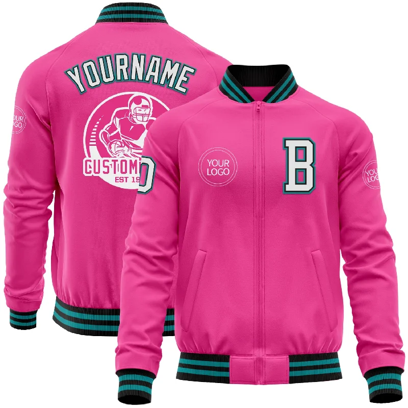 Casual Zip-Up Jacket for Active Days-Custom Pink Black-Teal Bomber Varsity Letterman Zipper Jacket