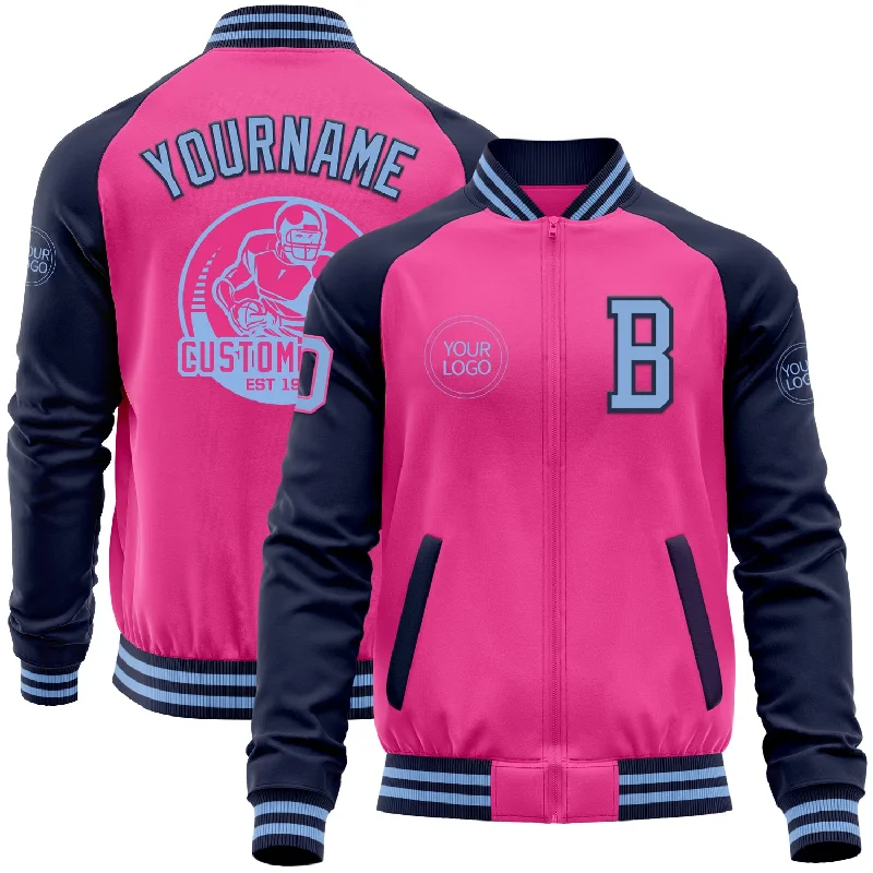 Insulated Jacket for Extreme Cold Weather-Custom Pink Light Blue-Navy Bomber Varsity Letterman Two Tone Zipper Jacket