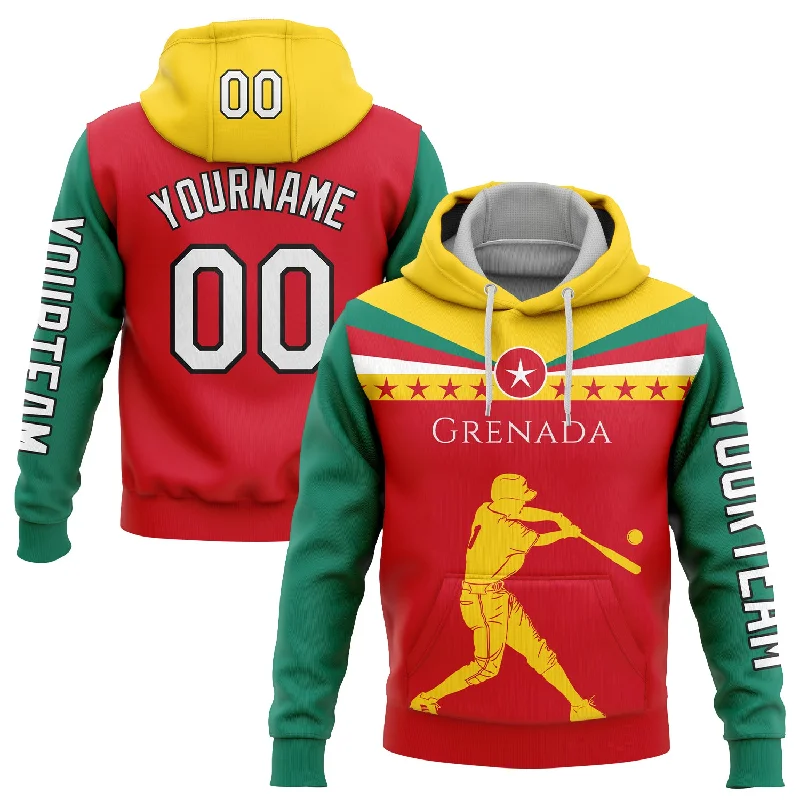 Relaxed Fit Pullover Hoodie for Comfort and Style-Custom Stitched Red Gold-Black 3D Grenada Grenadian Flag Sports Pullover Sweatshirt Hoodie