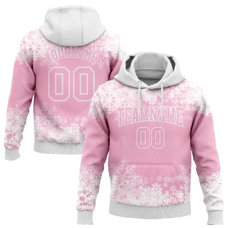 Trendy Graphic Hoodie for Fashion Forward-Custom Stitched Light Pink White Christmas Snowflakes 3D Sports Pullover Sweatshirt Hoodie