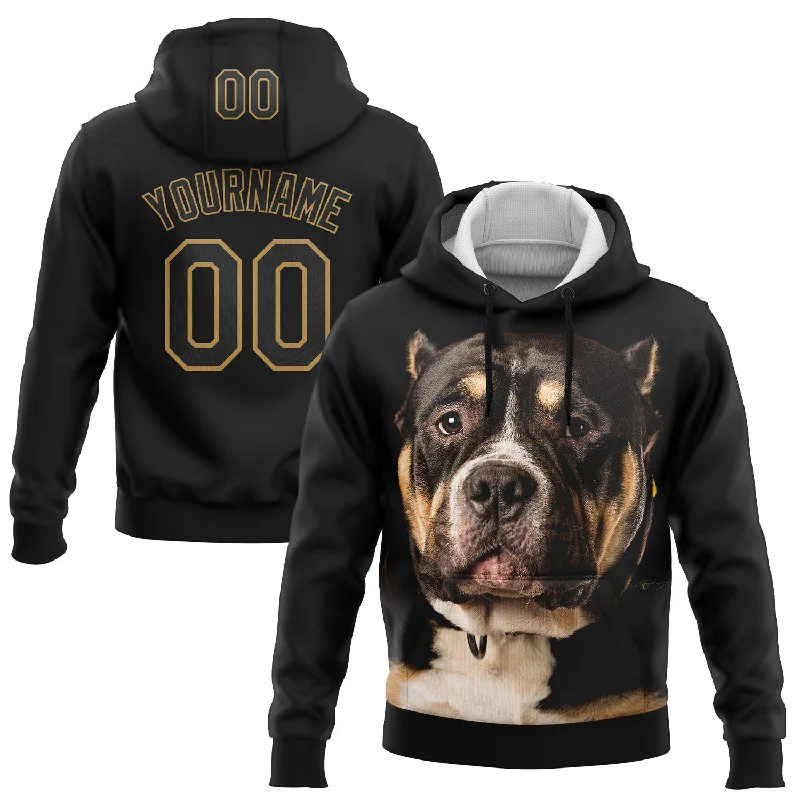 Premium Hoodie for High-Quality Comfort-Custom Stitched Black Old Gold 3D Pattern Design American Bullydog Sports Pullover Sweatshirt Hoodie