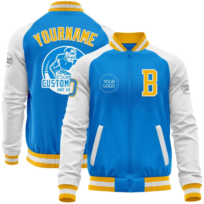 Breathable Running Jacket for Active Movement-Custom Powder Blue Gold-White Bomber Varsity Letterman Two Tone Zipper Jacket