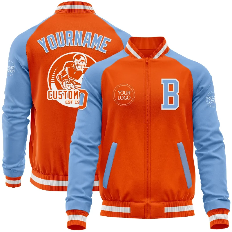 Comfortable Sports Jacket for Gym Wear-Custom Orange White-Light Blue Bomber Varsity Letterman Two Tone Zipper Jacket