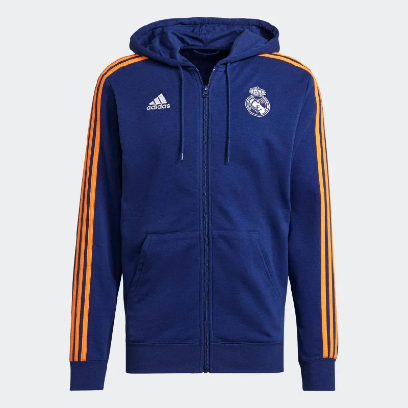 Relaxed Fit Pullover Hoodie for Comfort and Style-adidas 2021/22 Real Madrid 3-Stripe Full Zip Hoodie - ADULT