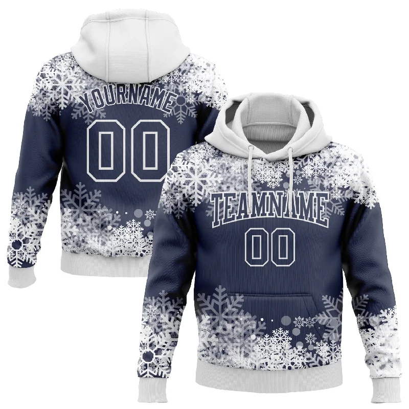 Cozy Pullover Hoodie for Winter Wear-Custom Stitched Navy White Christmas Snowflakes 3D Sports Pullover Sweatshirt Hoodie