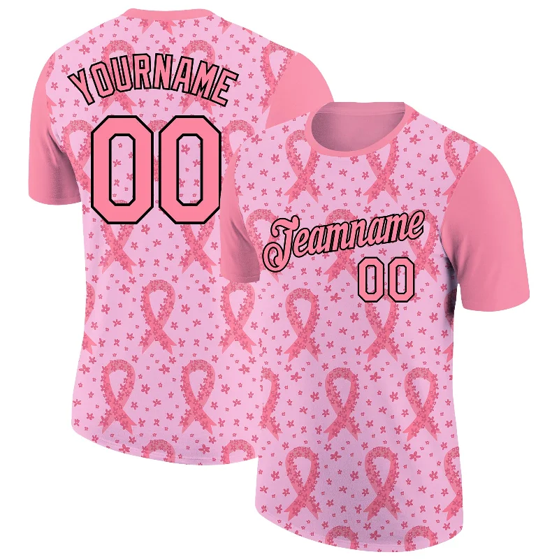 Cool Custom Design T-Shirt for Unique Gifts-Custom Light Pink Medium Pink-Black 3D Pink Ribbon Breast Cancer Performance T-Shirt