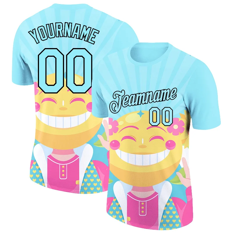 Relaxed Fit T-Shirt for Comfort and Style-Custom Ice Blue Black 3D Pattern Design Smile Emoji Performance T-Shirt