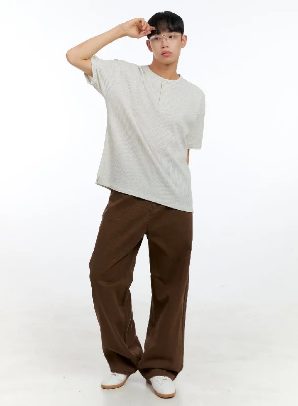 Sporty Track Pants for Active Days-Men's Solid Cotton Wide-Leg Pants (Brown) IG416