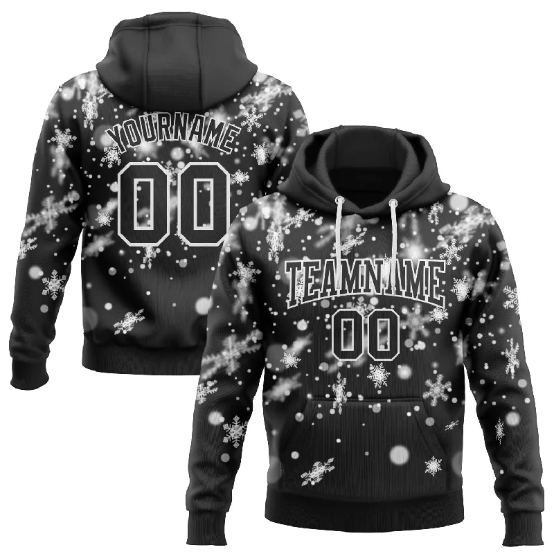 Sleek Hoodie for Cool, Casual Style-Custom Stitched Black White Christmas Snowflakes 3D Sports Pullover Sweatshirt Hoodie