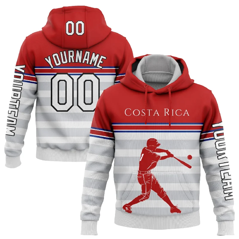 Classic Fit Hoodie for Everyday Comfort-Custom Stitched White Red Royal Gray-Black 3D Costa Rica Costa Rican Flag Sports Pullover Sweatshirt Hoodie