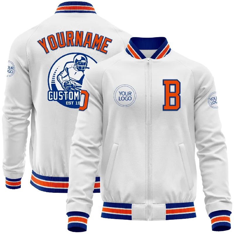 Slim-Fit Blazer Jacket for Smart-Casual Look-Custom White Orange-Royal Bomber Varsity Letterman Zipper Jacket