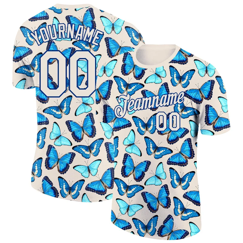 Lightweight T-Shirt for Hot Weather-Custom Cream Royal 3D Pattern Design Butterfly Performance T-Shirt