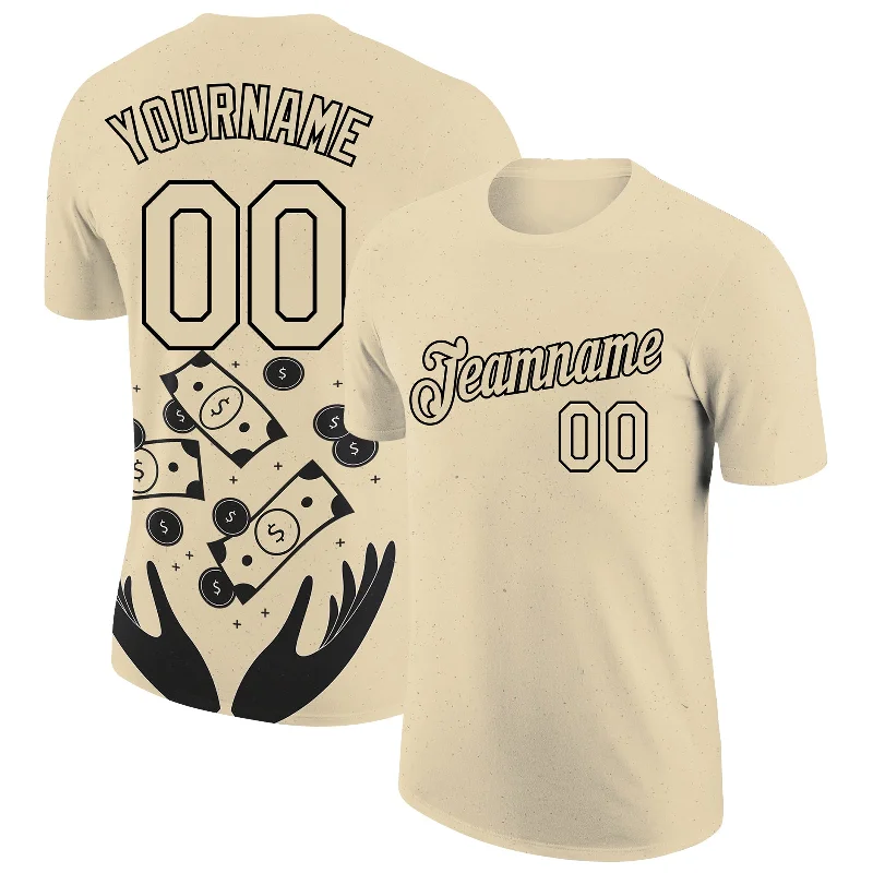 Light and Breathable T-Shirt for Summer Wear-Custom City Cream Black 3D Pattern Design Dollar Sign Money Theme Performance T-Shirt