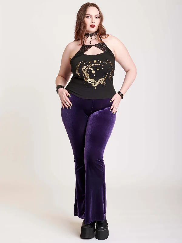 Trendy High-Rise Jeans for Modern Fashion-Purple Velvet Flared Leggings